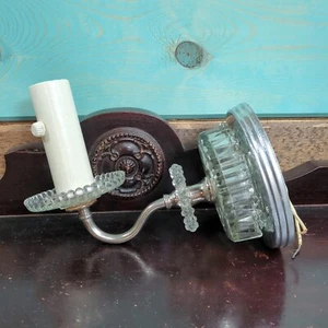 Vintage Leviton Glass Wall Lamp Sconce Candelabra Hobnail Chrome Hardwired - Picture 1 of 9