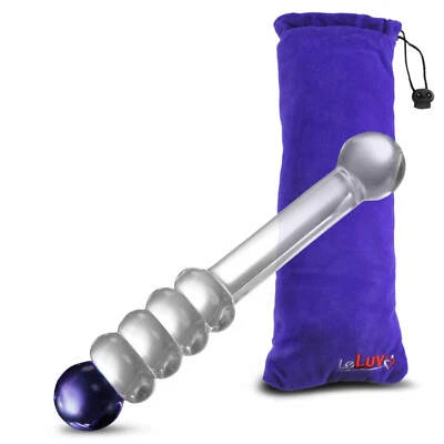 LeLuv Glass Dildo 8 Inch Mystic Wand Beads with Premium Padded Pouch - Image 1 of 4
