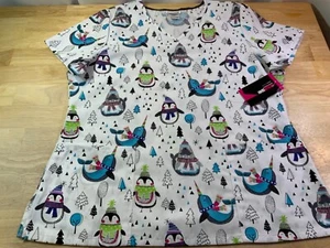 New Women’s Scrub Star Winter Scrub Top has Walrus’s,Penguins etc.Sz Reg & Plus* - Picture 1 of 4