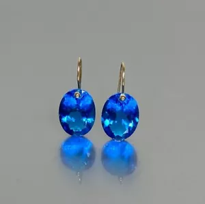 925 Argento Sterling Ovale Topazio Blu Orecchini Pendenti Fatto a Mano Oro Fill - Foto 1 di 7