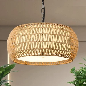 Rattan Farmhouse Woven Chandelier Light Fixtures 5 Lights Large Pendant Light - Picture 1 of 9