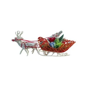 Vintage Kunststoff winkender Weihnachtsmann im Schlitten mit 2 weißgoldenen Rentieren Weihnachten - Bild 1 von 8