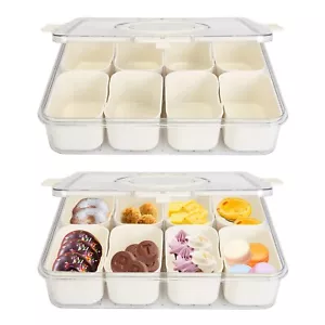 2PCS Divided Serving Tray with Lid and Handle Snack Container Storage Organizer - Picture 1 of 15