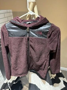North Face Girl OSO HOODIE Full Zip Deep Garnet Red Soft Fleece Jacket 10/12 M - Picture 1 of 7