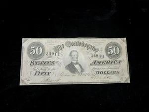 1861 $50 Confederate States of America Richmond VA Obsolete Paper Currency - Picture 1 of 4