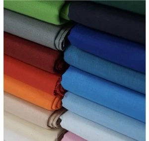 100% Cotton Fabric Material By The Metre FQ Solid Plain 30 Colours - 60" Wide - Picture 1 of 40