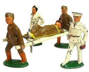 Lotto 2 barelle portatore medico e infermiere Barclay Manoil Soldier vintage anni '30 G/VG - Foto 1 di 5