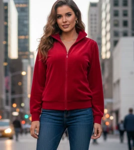 DD Lifestyle Womens RED Velvet Velour Full Zip Jacket Women Size XL Long Sleeve - Picture 1 of 10