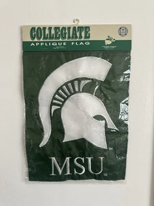 2002 MSU Collegiate Appliqué Flag 12”x16” SPARTANS COLLECTOR GREEN/WHITE - Picture 1 of 5