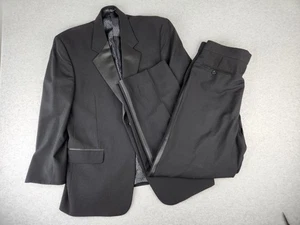 Tuta smoking uomo vintage 2 pezzi 42R blazer giacca smoking 36x30 + pantaloni lana nero - Foto 1 di 24