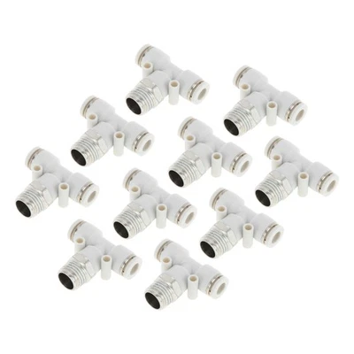 1/4" T Conector Rácon Aire Rápido Plástico/Metal 1/4"BSPT 10pcs Blanco/Plata - Imagen 1 de 4