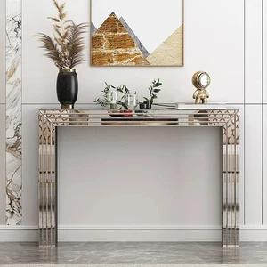 Modern Glass Top Mirrored Console Table - Picture 1 of 6