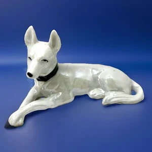 Vtg White Opalescent Reclining Dog Figurine German Shepherd 5” X 3” X 2” - Picture 1 of 11