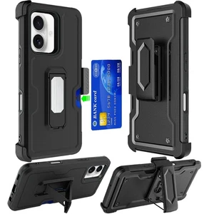 Für iPhone 16 Plus 6,7 Zoll Hülle Kartenhalter Holster Clip und Ständer + Hartglas - Bild 1 von 4