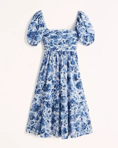 Abercrombie & Fitch Ruched puff-sleeve Midi dress Blue Size Small - Bild 1 von 6