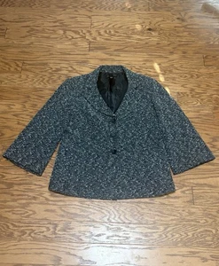 Focus 2000 Women's Black White 3 Button Tweed Blazer Jacket w/ Belt Loops, Sz 14 - Picture 1 of 7