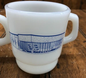 Vintage 1985 Anchor Hocking USA Milk Glass Coffee Cup Edon State Bank Ohio - Picture 1 of 5