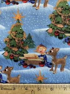 1/2 yd RUDOLPH Fabric Cotton Red Nosed Reindeer Hermey Cranston Christmas Blue - Picture 1 of 5