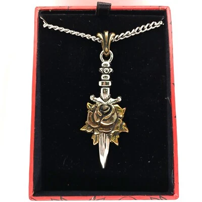Authentic Ed Hardy Rose on Dagger Stainless Steel Necklace 23” Toggle Clasp - Image 1 of 4