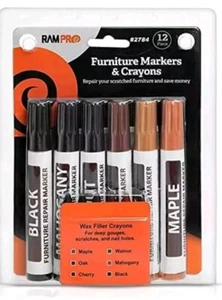 Ram-Pro Möbelmarker Touch Up Reparatursystem 12tlg Set 6 Marker + Wachsstick - Bild 1 von 5