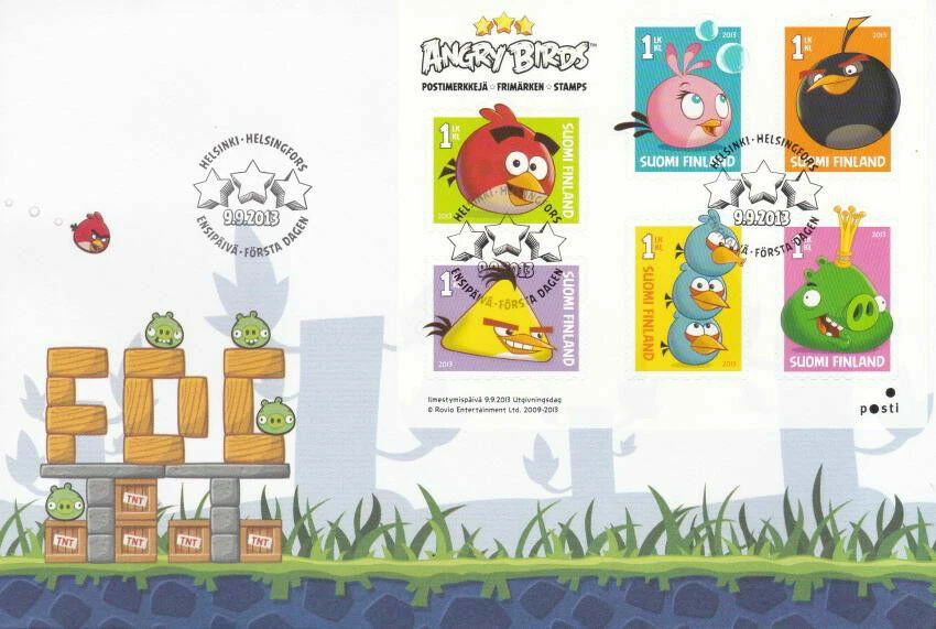 [SJ] Finland 2013 Angry Birds Animation Cartoons Pig Boom Games (stamp FDC) - Image 1 of 4