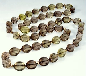 ART DECO 14K GOLD RAUCHQUARZ AUSGEFALLENE FORM PERLENKETTE 34" UM 1920 - Bild 1 von 4