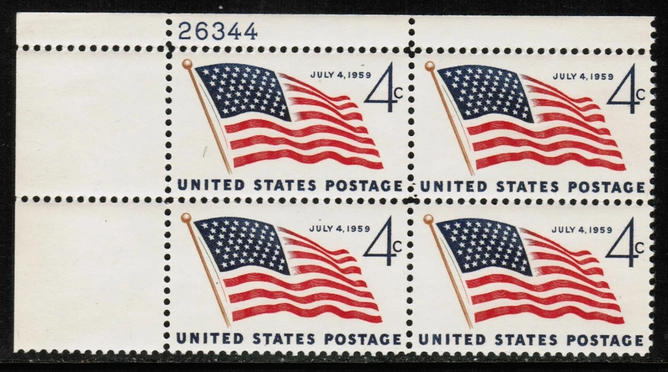 US USA Sc# 1132 MNH FVF PLATE # BLOCK American Flag Pole - Image 1 of 1