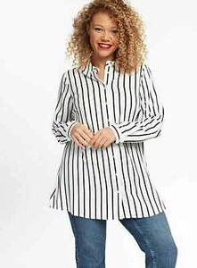 Blusa/camisa de mujer blanca/negra a rayas manga larga talla 14- - Imagen 1 de 4