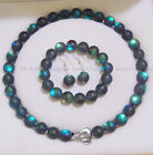 Round Beads Necklace Bracelet Earrings 6/8/10/12mm Gray Gleamy Rainbow Moonstone