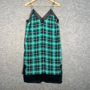 Sandro Kleid Damen UK 10 grün schwarz Schottenkaro 100 % Seide Pullover Mini - Bild 1 von 11