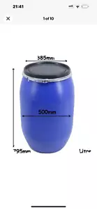 Storage Barrel Water Tank Open Top Blue Plastic Drum 120 Litre - Picture 1 of 6