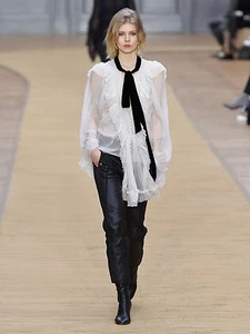 $3495 Designer Rare CHLOE Women's Cropped Leather & Suede Biker Pants Trousers - Bild 1 von 6
