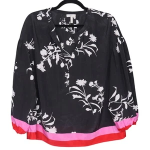 Joie Womens Silk Eilga Blouse Size M Black Red Pink Floral Oversized Lightweight - Picture 1 of 5