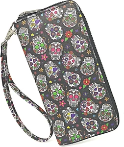 Cartera para mujer gótica calavera esqueleto cuero PU sin asas billetera multi tarjeta de crédito - Imagen 1 de 7