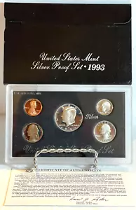 1993 S Annual SILVER 5 Coin Proof Set US Mint Original Box & COA Complete - Picture 1 of 2