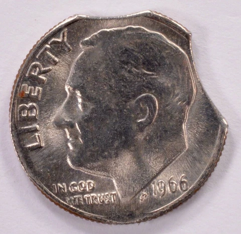 1966 Roosevelt 10c Dime - Double Curved Clips Both with Blakesley Effect Cover