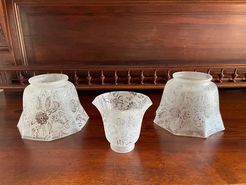 Antique Acid Etched Glass Shades for Dual Gas/Electric Chandelier Cover
