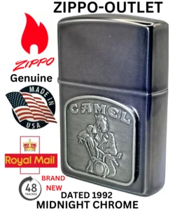 Brand New 1992 ZIPPO Lighter Rare Vintage Stunning CAMEL EMBLEM Midnight Chrome - Foto 1 di 17