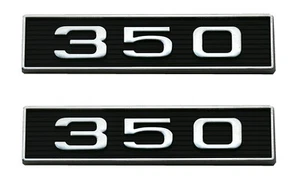 2Pcs 350 Emblems 350ci 5.7L Block Engine Hood Scoop Badge Decals Chrome Black - Picture 1 of 4