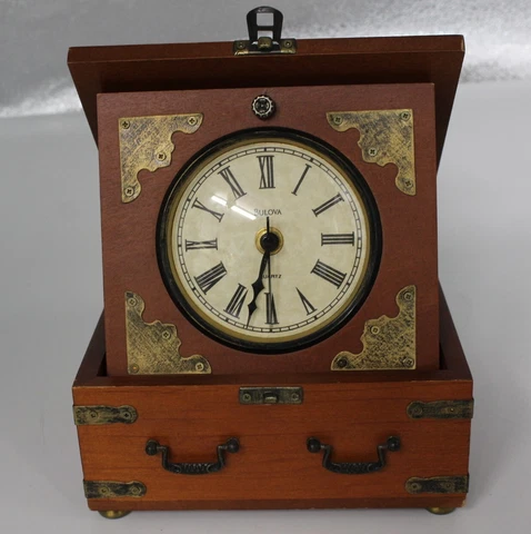 Bulova Tabletop Clock Treasure Box Case Metal Accents Edinbridge B7450 Wood Cover