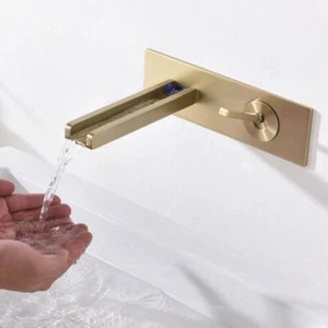 LED Brushed Gold Bath Tub Single Level WAaterfall Wide Spout Mixer Taps Faucet - Picture 1 of 9