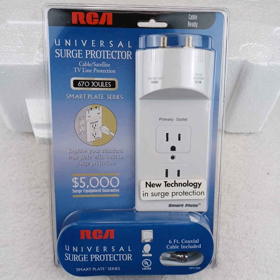 RCA Universal Surge Protector Smart Plate 670 Joules - 6 Ft Coax Cable SPC300 - Image 1 of 4