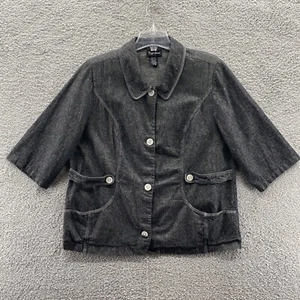 Maggie Barnes Womens 1X Gray 3/4 Sleeve Button-up Blazer with Padded Shoulders - Picture 1 of 8