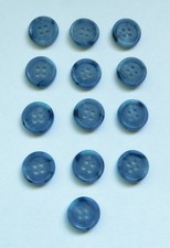 Set 13 Blue Tortoise Buttons 4-Hole Flat Rim 5/8" Diameter Vintage