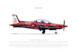 PILATUS PC-21 A54-034 RAAF 2021 - A3+ Profile Print - Imagen 1 de 4