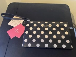 kate spade new york black spot medium L-zip wristlet BNWT - Picture 1 of 5