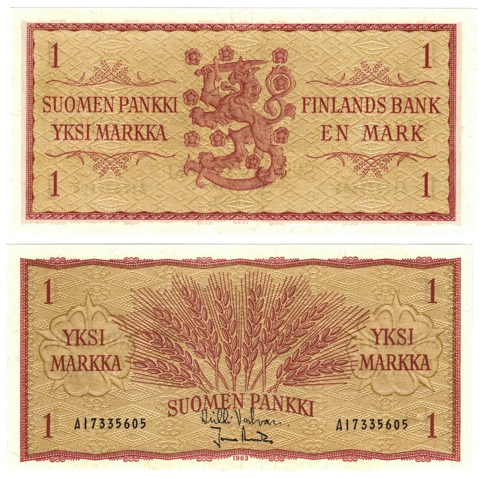Billete Finlandia 1963 1 Markka UNC P98a signo (41) Foto 1 de 1