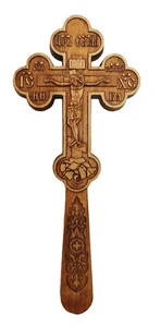 Orthodox Carved Wooden Cross Hand 10.86" Light - Picture 1 of 7