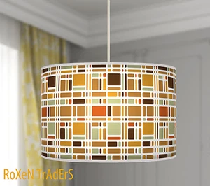 Square Boxes Retro Handmade Printed Fabric Drum Light Lampshade C711 - Picture 1 of 2