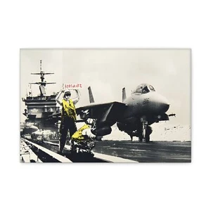 Canvas Print, Banksy Street Art Wall Decor Jet Aircraft Carrier Applause Sign, - Picture 1 of 17